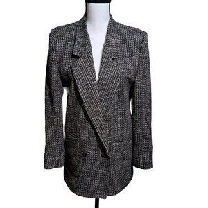 Brown Gray Tweed Blazer Jacket Wool Silk Blend Gallery Sportswear By Richs SZ 6